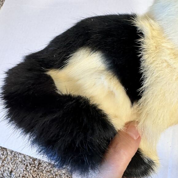 Vintage Real Rabbit Fur Sitting Cat Figure Black & White 7.5"realistic - Picture 3 of 9